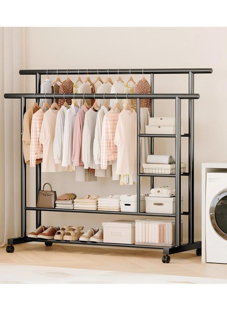 DubaiGallery Modern Clothes Rack with Double Hanging Rod and Storage Shelves, Durable Metal Garment Organizer with Wheels for Bedroom, Laundry Room, Boutique Shop - Image 1